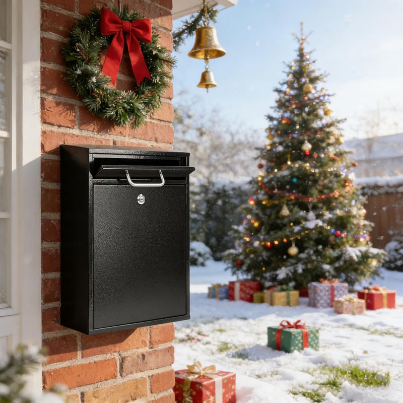 KYODOLED Steel Key Lock Mail Boxes Outdoor, Locking Wall Mount Mailbox, Security Lock Drop Box, Collection Boxes for Home, Office or Commercial,16.2H x 11.2L x 4.6W Inches, Black X Large - Image 2